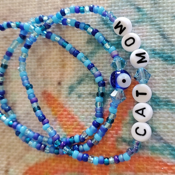 Seed Bead Stack Stretch Bracelets"Cat Mom" & "Evil Eye" Bracelets - Picture 7 of 16